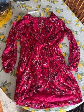 Anthropologie Pink Floral Wrap Dress